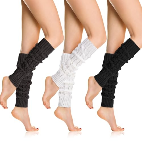 Apricitie 3 Paare Damen Stulpen, Langer Beinwärmer Frauen Mädchen Gestrickte Winter Stulpen Beinstulpen, Stricken Leg Warmers Y2K Strümpfe Beinstulpen für Damen Mädchen