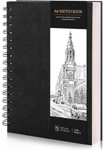 Skizzenbuch A4, Zeichenblock Skizzenpapier Zum Zeichnen Malblock 200g/m² Dickes Papier Spiralbindung für Künstler Kinder Studenten (60 Blatt/120 Seiten)