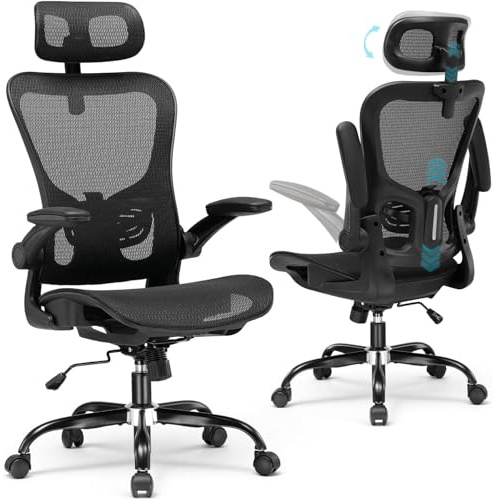 GTPLAYER Bürostuhl Ergonomisch, Schreibtischstuhl mit Verstellbarer Kopfstütze, Armlehnen, Lendenwirbelstütze, Büro Stuhl & Gaming Stuhl Wippfunktion, Chefsessel aus Mesh, 150kg(Schwarz)