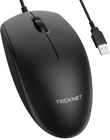 TECKNET Silent Maus mit Kabel, 1600 DPI Optical Business Computer Maus mit 3 Tasten, Symmetrisches Design für Links- & Rechtshänder, USB-Plug & Play, für Laptop/PC
