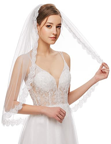 Yolev Schleier Braut Hochzeit Einfacher Tüll Brautschleier 1 Schicht | Spitze Fingerspitze Braut Tüll mit Kamm Geeignet für Hochzeit Junggesellinnenabschiede Haarschmuck Hochzeit JGA Schleier