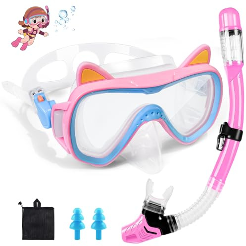 Zikenis Kinder Schnorchelset, 4-16 Jahre, Taucherbrille mit Dry Schnorchel, Rosa