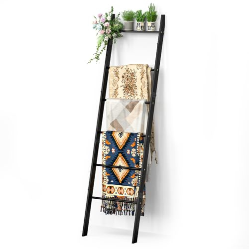 BAMBANG Handtuchleiter Kleiderleiter Holz,180 cm Handtuchhalter Leiter Dekoleiter Kleiderständer Schlafzimmer,Holzleiter Deko Handtuch Leiter,Kleiderablage Stehend Bad,Blanket Ladder Rack,Schwarz