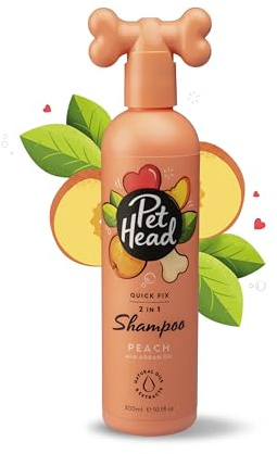 Pet Head Quick Fix Shampoo und Conditioner für Hunde | Pfirsichduft | Pflegt und beruhigt das Fell Ihres Hundes | pH-Neutral | Vegan & Tierversuchsfrei | Sanfte Formel für Welpen | 300ml
