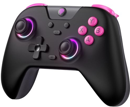 EasySMX X05 Controller für PC/Switch/Steam/Handy Mit 7 Farben RGB-Licht, Wireless Mit Hall Joysticks & Triggers, Bluetooth - Schwarz