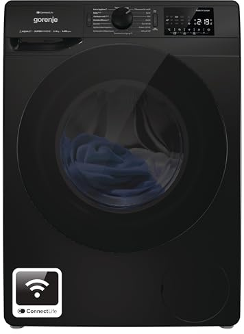 Gorenje WPNEI94A1DTSB Waschmaschine mit Dampffunktion/ConnectLife / 9Kg / 1400 U/min / 15 Programme/Totaler AquaStop/Wave Active Trommel/ExtraHygiene/PowerWash/Schnell Waschgang/Schwarz/EEK: A-10%