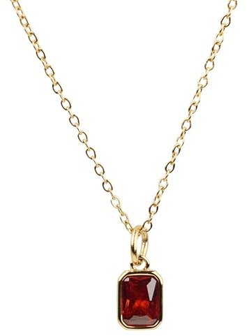 Zinello Design TILOVE – Damen Halskette mit rotem Granat Anhänger – 18K vergoldete Goldkette 42+5cm – Edler Schmuck mit Edelstein – Geschenkidee mit Box & Karte – Elegante Granatkette für Frauen