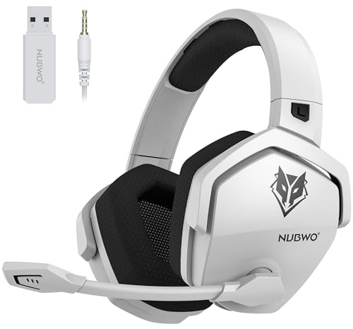 NUBWO G06 Dual Wireless Gaming Headset mit Mikrofon für PS5, PS4, PC, Mobile: 2.4 GHz Wireless + Bluetooth - 100 Stunden - 50mm -Treiber - Weiß