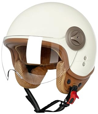 BOSERMEM Halboffener Jethelm mit Schutzbrille (Beige M 55-56cm)