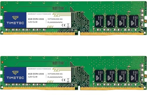Timetec Premium 16 GB KIT (2x8 GB) DDR4 2666 MHz (PC4-2666V) PC4-21300 UDIMM Desktop-RAM – Non-ECC Unbuffered, 288 Pin, 1,2 V, CL19 DIMM-Speichermodul