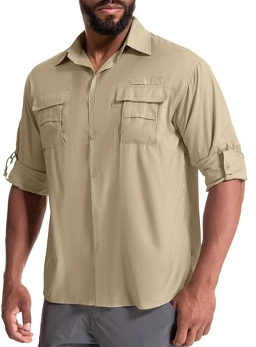 yeyity Hemd Herren Safari UPF50+ UV Schutz Langarm Wanderhemd | Schnelltrocknend Atmungsaktiv Outdoorhemd Funktionshemd Casual Button Down Shirts für Wandern Angeln Trekking