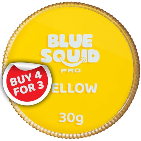 Blue Squid PRO Schminke Face Paint und Bodypaint - Klassische Gelb 30g, Hochwertige, professionelle, wasserbasierte Einzelbehälter, Face und Bodypaint Farbe für Erwachsene, Kinder, Fasching und SFX