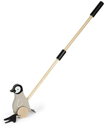 small Foot Schiebetier Pinguin, Lauflernspielzeug aus FSC 100%-zertifiziertem Holz, Schiebespielzeug mit watschelnden Füßen, für Kinder ab 18 Monaten, 12494