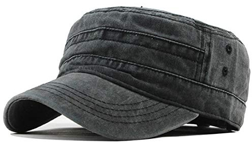 Yixda Unisex Vintage Military Army Flat Cap Verstellbare Baseballmütze Kappe (Schwarz)