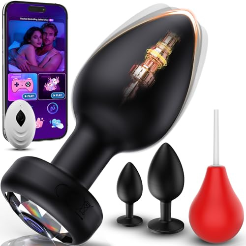 Analplugs 4-teilige Set mit Analdusche für Analverkehr, Anal Dildo Vibrator mit App Buttplug, Anal Plug Dildos 3 Abgest. Gr. Vielfältige Vibrationsmodi Analplug# für Frauen Männer Paare Butt Plug