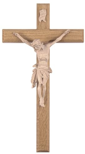 Fritz Cox Holzkreuz aus Eichenholz | Kreuz mit Christuskörper | deutsche Handarbeit | natur, 25 cm