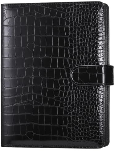 JIANTA A5 Binder 6 Loch Ringbuch aus Kunstleder Budget Binder achfüllbar mit Innertaschen Notebook A5 Schwarz(Krokodilleder-Muster ohne Innenpapier)