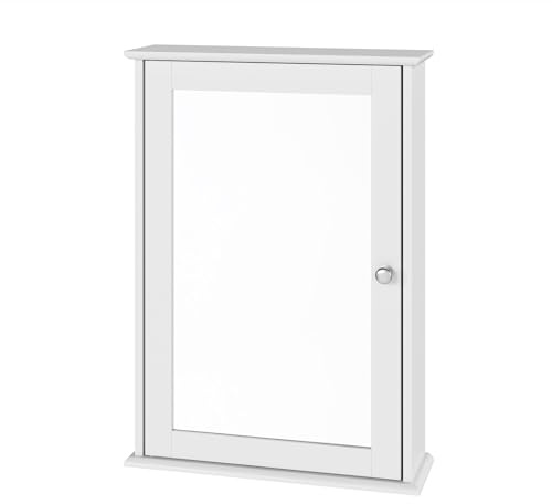 eSituro Spiegelschrank, Badspiegel Hängeschrank mit Türen, Platzsparender Wandschrank mit verstellbaren Regalen, Badschrank, Weiß, BHT 42x58,5x12cm