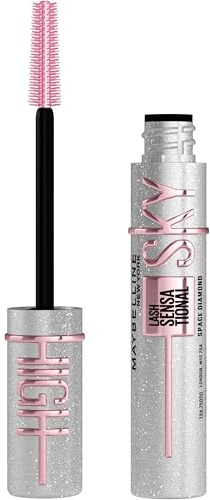 Maybelline New York Sky High Space Diamond Mascara für extreme Länge & galaktischen Glanz, Silberne Glitzer-Partikel für funkelnde Wimpern, Tower Flex Bürste & Bambusextrakt, Effekt-Look