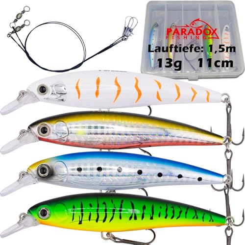 Paradox Fishing Premium Wobbler Sets für Hecht und Zander I 4 Stück mit Box I Hecht-Köder Zander-Köder Barschköder