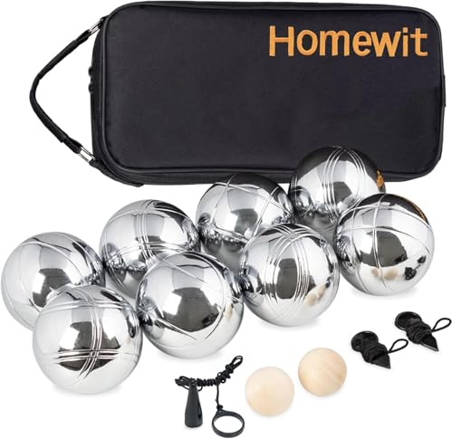 Homewit Boule Set mit 8 Metall Kugeln, Profi Boccia Kugeln mit Tragetasche, Petanque Set für Erwachsene, Gartenspiel Outdoor für Familie, Strand, Camping & Freizeit