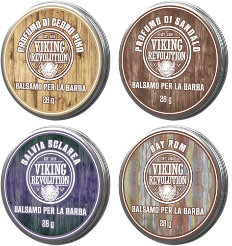 Viking Revolution - Bart Balsam 4er-Sortenpackung - Bartwachs - Stylt, Stärkt und Macht Weich - Sandelholz, Zeder & Kiefer, Bay Rum, Muskatellersalbei - Geschenke Für Männer - 4 x 28g