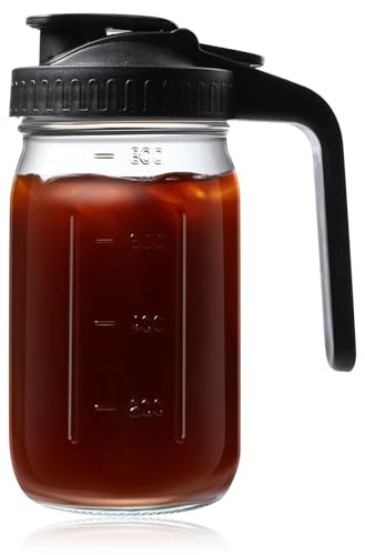 Mason Jar Pitcher Wide Mouth Glass Water Jug Einmachglas-Krug aus Glas mit Deckel breite Öffnung Glaskrug Wasserkaraffe 32 Unzen Kaltbrühkrug für Wasser Saft Milch Tee Eiskaffee