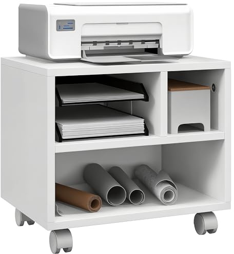 HOMCOM 2-Tier Drucker Stand mit Lagerung, unter dem Schreibtisch Druckerwagen auf Rädern mit 3 Fächern, Desktop-Drucker-Tabelle für Home Office, weiß