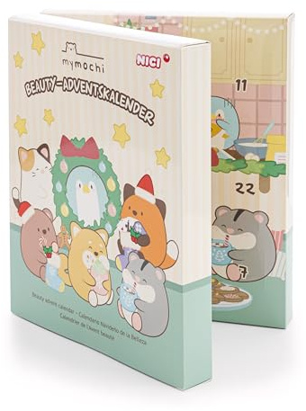 NICI mymochi Adventskalender Kosmetik 24teilig 27x22x5cm - beige - Kalender für Adventszeit für Mädchen ab 3 Jahren, Kawaii Weihnachtskalender für Kinder mit tollen 24 Geschenken - 62588