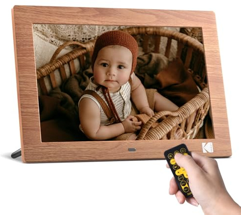 KODAK Digitaler Bilderrahmen 10 Zoll, Digitale Bilderrahmen No Wlan mit Fernbedienung, Elektronischer Bilderrahmen mit 1280*800 IPS-Bildschirm, Bilder/Videos/Musikplayer, Unterstützt Uhr/USB/SD-Karte