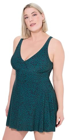 Ulla Popken Damen große Größen Übergrößen Plus Size Badekleid, Leomuster, Softcups, Wickeloptik