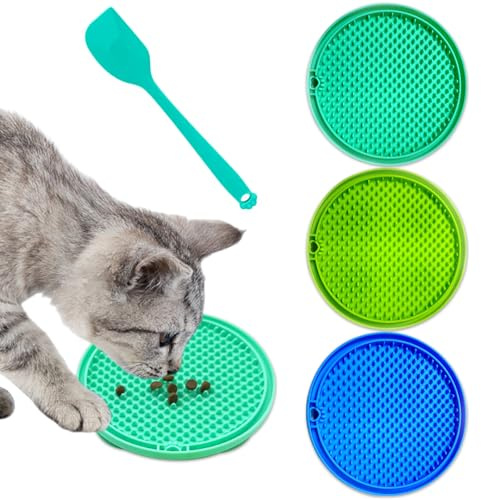 3er-Set Schleckmatte Katze, Leckmatte Katze Mit Silikonspatel, Slow Feeder Hunde mit Saugnäpfen, für Hundetraining Fellpflege und Baden (10cm x 10cm), Lindert Angst und Langeweile