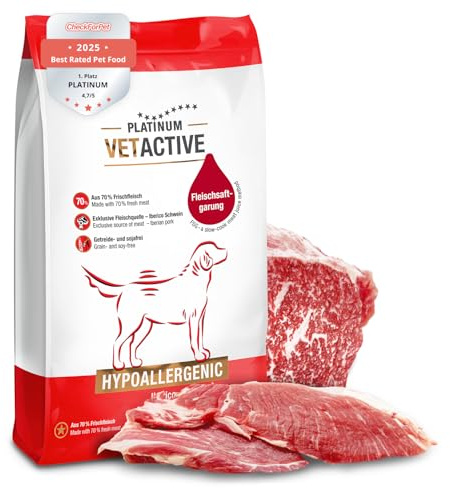 PLATINUM - Hundefutter VETACTIVE Hypoallergenic aus FSG - 5 kg, trocken | Saftiges Trockenfutter aus Frischfleisch für Hunde mit Unverträglichkeiten & Allergien - getreidefrei - leicht verdaulich