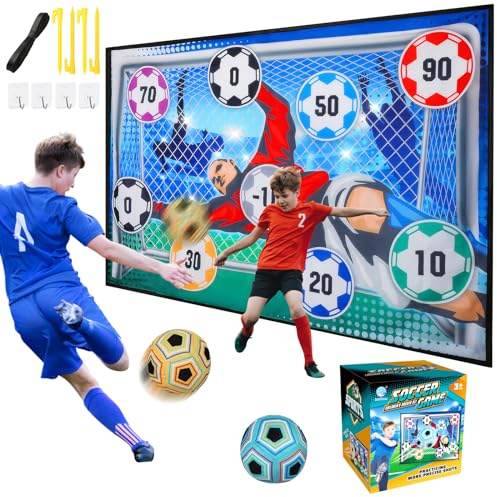 VATOS Fußball Spielset für Kinder 3 4 5 6 7 8, Sportspaß für Garten Indoor Outdoor, Weich Flanell Fußballtore, Fußball mit Klettbällen Spielzeug Geburtstags Geschenke für Jungen Mädchen (Blau)