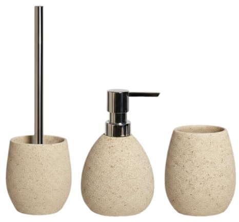 iubihome - Badezimmer Zubehör Set Sandfarben, 3-teiliges Modernes Badaccessoires, Stilvolle Bathroom Accessories für Ihr Bad