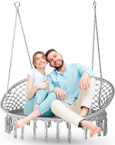 Outtec® XXL Hängesessel Outdoor - bis 200 kg, Hängeschaukel Zweir Personen - 2-Sitzer Sessel zum Aufhängen - Hängekorb, Gartenschaukel, Schaukel für Garten, Terrasse, Balkon - Boho
