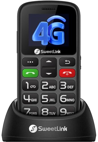 SweetLink S2PLUS 4G Seniorenhandy ohne Vertrag – Dual Nano SIM mit 1400mAh Akku, SOS-Notruftaste, 1,77" Großtasten-Display, Ladestation & FM-Radio | mit Klarer Sprachansage und 12 Tage Standby
