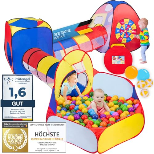 all Kids United® Spielzelt mit Tunnel, Bällebad, Krabbel-Tunnel & mehr (ohne Bälle) XXL Spielland 5-teiliges Pop-Up Spiel-Haus mit Tasche