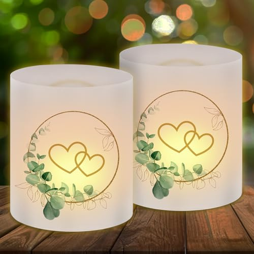 12 Windlicht Tischdeko Hochzeit Eukalyptus, Windlichter Eukalyptus Liebe, Hochzeitsdeko Tisch, Windlichter für Verlobung Hochzeitstag Jubiläum, Geeignet für Teelichter oder Kerzen