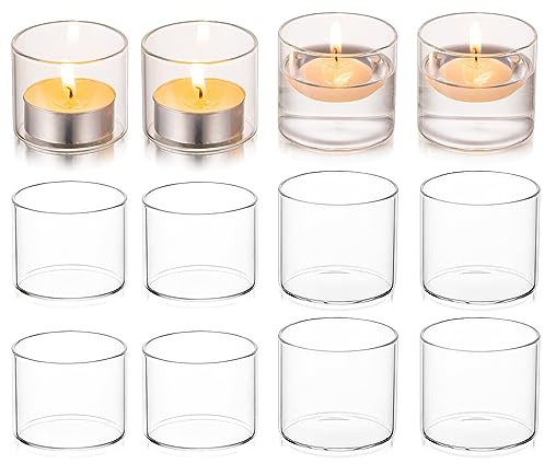 Hewory Teelichthalter Glas Klein Teelichtgläser: 12er Kerzengläser Teelichtglas Teelichter Glas Votivkerzenhalter, Klar Teelicht Gläser für Hochzeit Deko Wohnzimmer Tischdeko