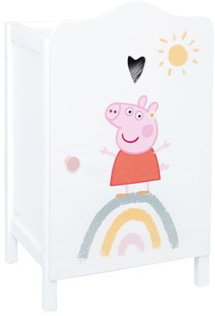 roba Puppenkleiderschrank Peppa Pig - Schrank zum Verstauen von Puppenkleidung & Zubehör - Puppenmöbel aus weiß lackiertem Holz - Motiv der Zeichentrick Serie…