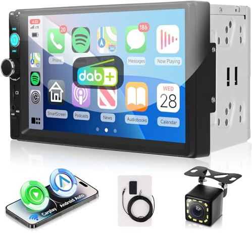 VECHTEL DAB+/DAB Autoradio 2 Din mit Drahtloses Carplay Android Auto, 7 Zoll IPS HD Touchscreen Auto Radio Unterstützung Bluetooth5.2 FM Radio USB/AUX Mirror Link Rückfahrkamera