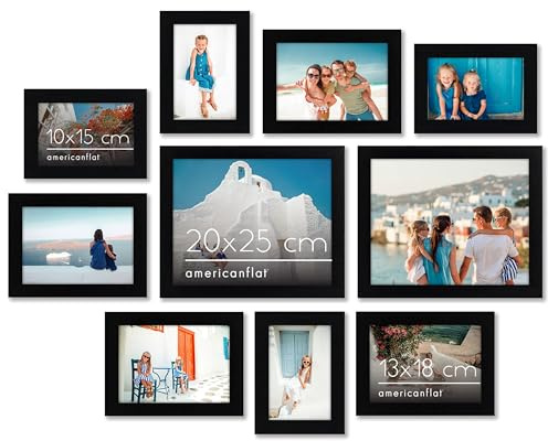 Americanflat 10-teiliges Collage Bilderrahmen Set verschiedene Größen Schwarz - Zwei 20x25, Vier 13x18 & Vier Bilderrahmen 10x15 - Fotorahmen für Mehrere Fotos mit Bruchsicherem Glas