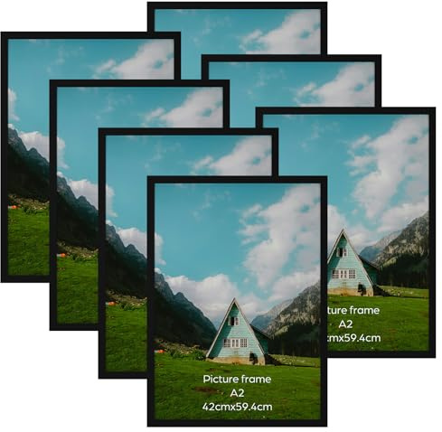 Giftgarden 7er-Set Schwarz Bilderrahmen A2 - Klassisches Aluminiumrahmen 42x59,4 cm - Nur für Wandmontage, für Wohnzimmer, Flur oder Büro