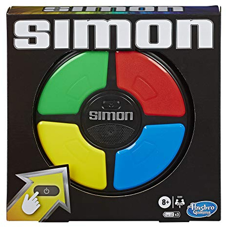 Simon, elektronisches Spiel für Kinder ab 8 Jahren, Spiel mit Lichtern und Geräuschen, klassisches Hasbro Spielprinzip für Konzentration, Reisespielzeug für die ganze Familie für unterwegs