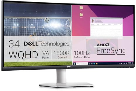 Dell S3423DWC USB-C 34 Zoll WQHD (3440x1440) 21:9 1800R Curved Monitor, 100Hz, VA, 4ms, AMD FreeSync, 99% sRGB, Eingebaute Lautsprecher, USB-C, 2x HDMI, 3x USB, 3 Jahre Garantie