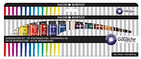Daler Rowney Aquafine Gouachefarbe Einführungsset mit 12 x 15 ml Farben | Für professionelle Künstler, Farbe auf Wasserbasis für Leinwand und Papier, deckende Aquarellfarben
