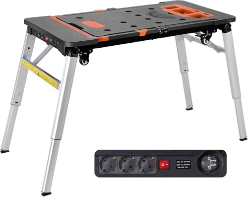 TLGREEN 7 in1 Klappbare Werkbank höhenverstellbar,Tragbare Werkbank Mobil,Arbeitstisch Klappbar,100-200kg Tragkraft,Multifunktionstisch mit 4 pcs Rollen,Werktisch Spanntisch für Werkstatt,Haus,Büro