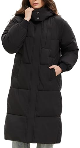 PUFFIT Damen Winter Mantel mit Kapuze Warmer Wasserdicht Lang Jacke Steppmantel Female