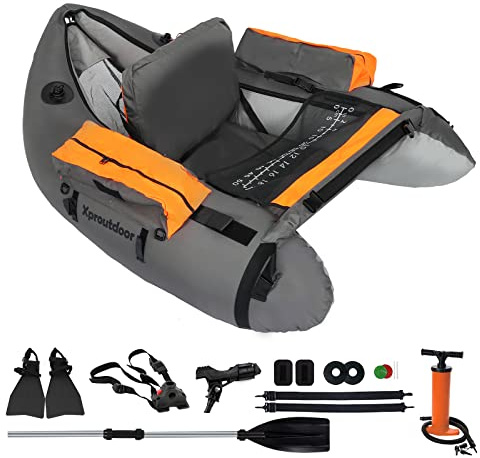byhsports Professional Schlauchboot, Bellyboot zum Raubfischangeln, 159 kg Tragfähigkeit Angelboot -inkl. Pumpe, Verstellbare Rucksackgurte, Aufbewahrungstaschen, Fischlineal（Grau）